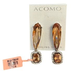 NWT Champagne Colored & Clear Crystals Set in Sterling Silver Drop Earrings